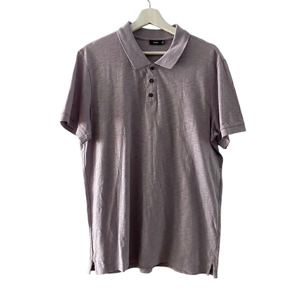 Vince Mens Classic Slub Purple Button Up Polo Shirt Size Large Peru Cotton